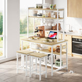 IRONCK Kitchen Island with Stools, Dining Table Set with Storage and Power Outlet, Industrial Coffee Bar Table for Kitchen Dining Living Room, 10 Hooks (Natural Wood) IRONCK