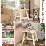 HOMEDIARY Wooden Adirondack Log Side Table, Cedar Wood Outdoor Square End Table w/Slatted Tabletop, Oversize 19.5” Indoor Outdoor Patio Side Coffee Table for Garden Patio Backyard Porch, Natural HOMEDIARY