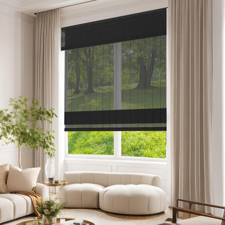 Hiifroy Eco-Friendly Cordless Black Bamboo Roman Shades with Valance, 22" W x 48" H Hiifroy