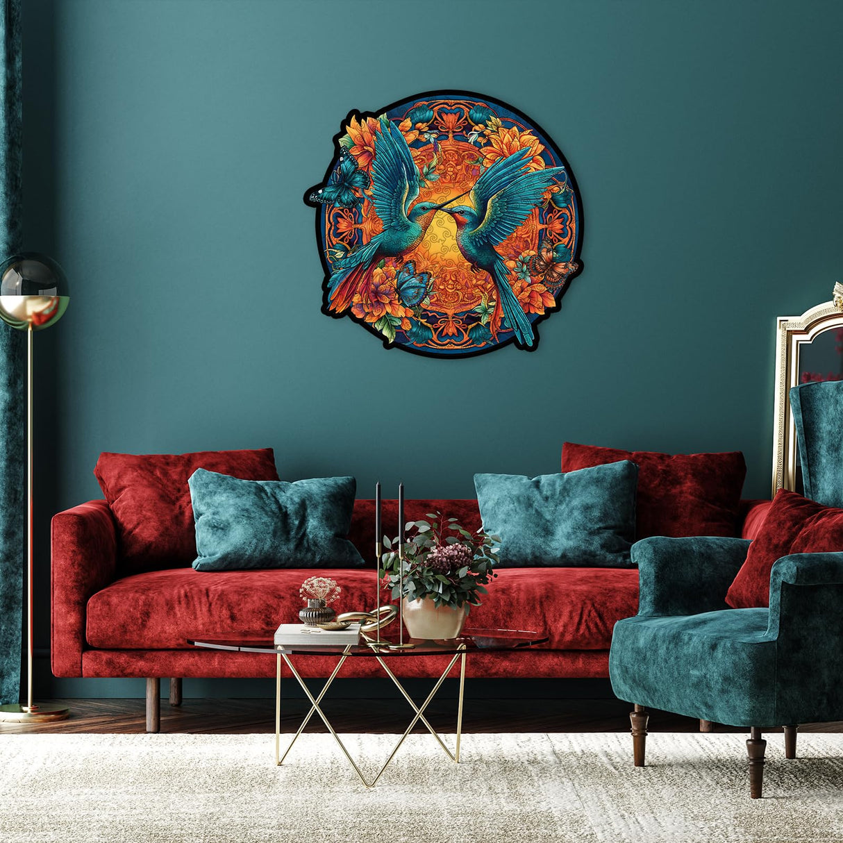 Mandala Hummingbird Wooden Puzzles, Bird Hard Jigsaw Puzzles for Adults, Gradient Flower Wood Puzzle BBOLDIN