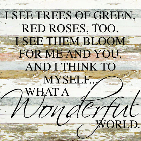 Farmhouse Vintage Reclaimed Wood Sign by Second Hand By Nature - 28 x 28 Handmade Rustic Home Decor for Living Room, Bedroom, or Fireplace - Country Boho Family Wall Art (What A Wonderful World) Second Nature By Hand