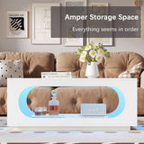 HedoAjim 43" White Led Coffee Table for Living Room, Modern Living Room Table Rectangular Contemporary Center Table with Storage, Wooden Coffee Tables with LED Lights for Dining Reception Room HedoAjim