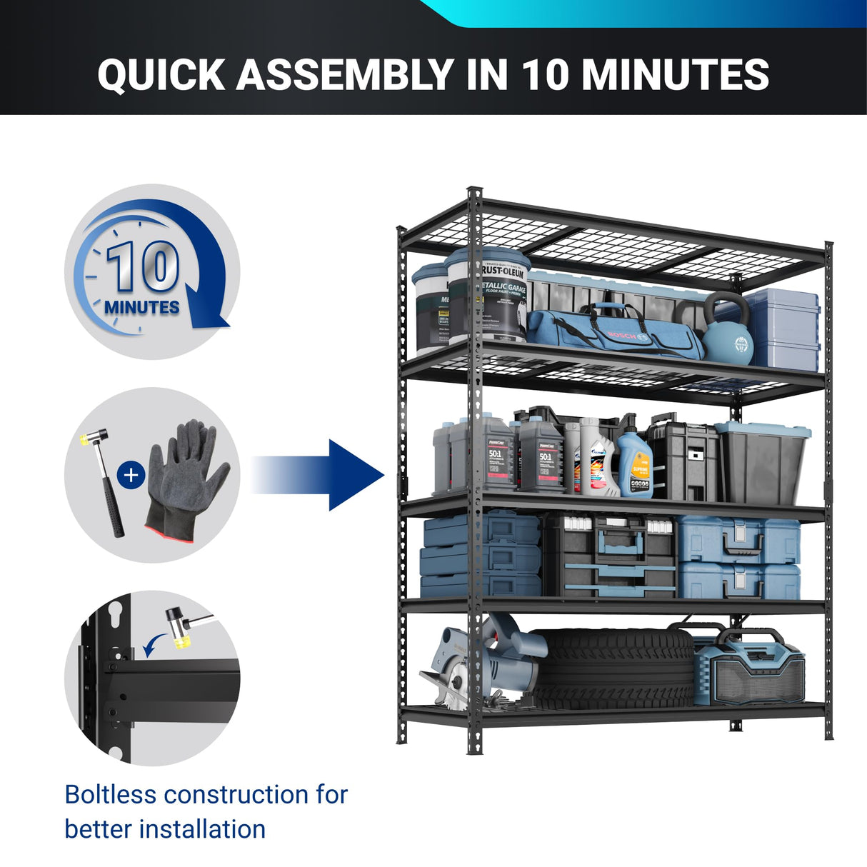 FLEXIMOUNTS Garage Shelving, Heavy Duty Shelving 2000 lbs, 5-Tier Garage Storage Shelves,Industrial Shelves for Heavy Tools and Equipment, 48" W x 24" D x 72" H FLEXIMOUNTS
