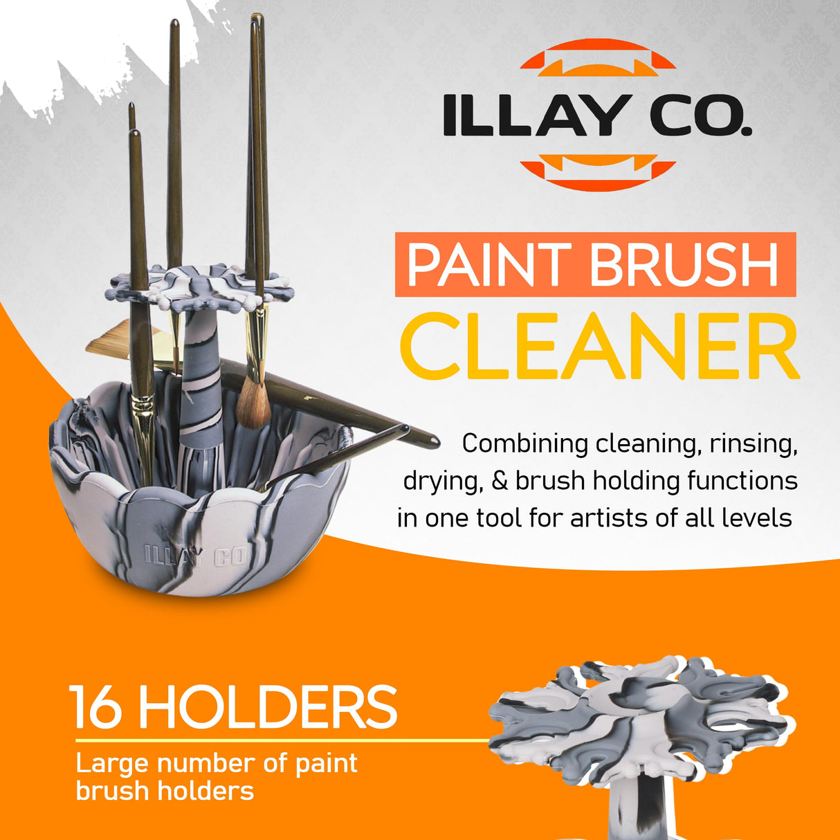 ILLAY CO. Paint Brush Cleaner - Silicone Brush Cleaner with Rinse Bowl | Upgraded 3-in-1 Paint Brush Holder and Cleaner Tool for Acrylic Painting | Best Painting Tool for Artists | Gift for Art Lovers ILLAY CO.