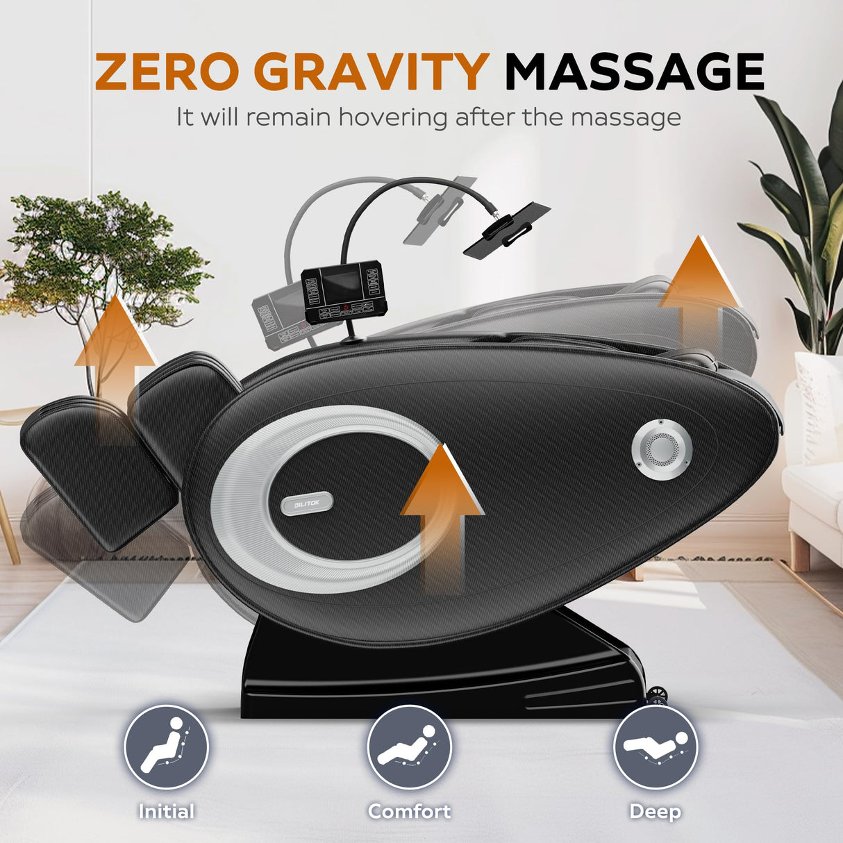 BILITOK Massage Chair with Zero Gravity, Full Body Massage Chair Recliner with Airbags, Heating, Bluetooth Speaker, Foot Roller, Touch Screen, Black BILITOK