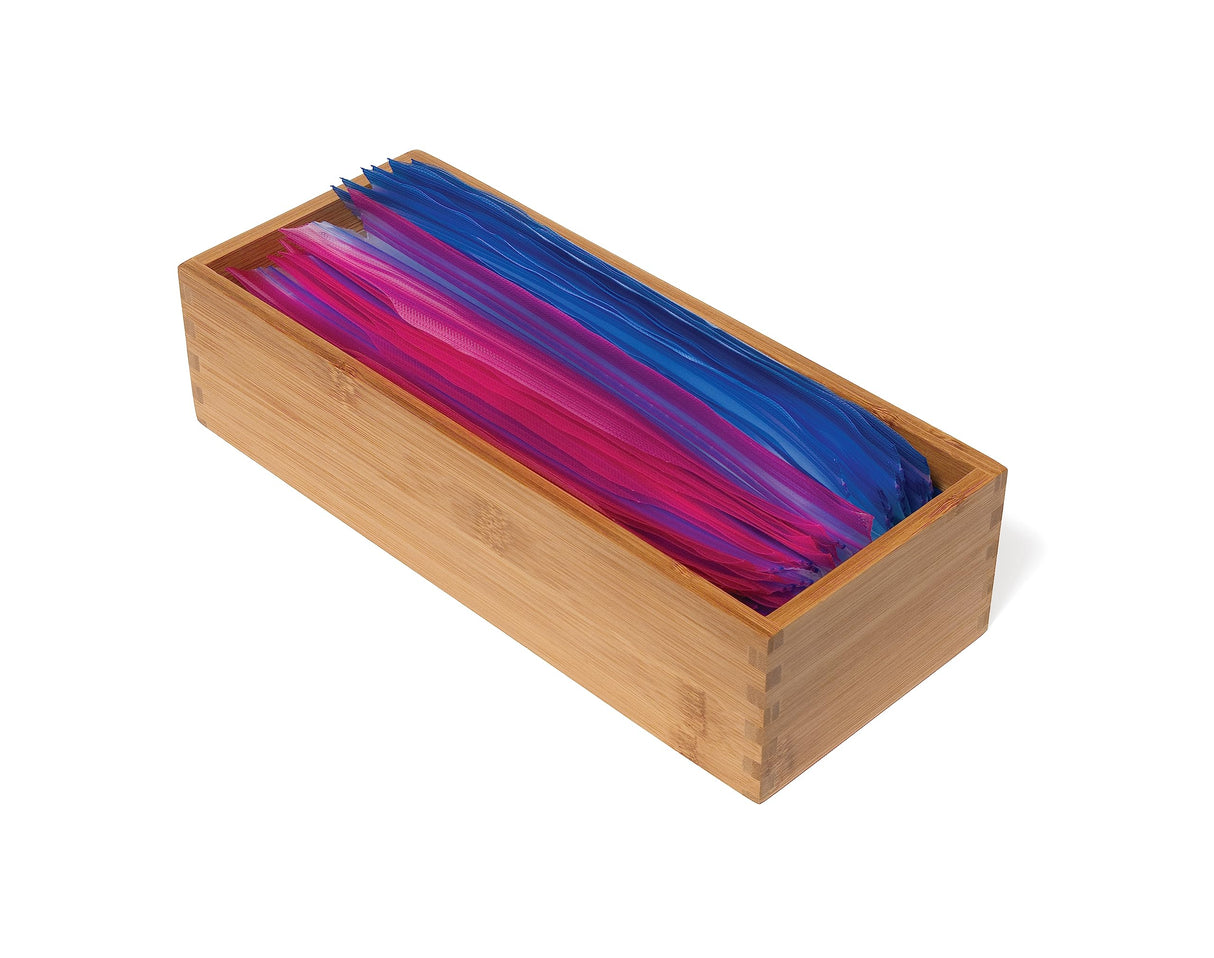 Lipper International Bamboo Wood Utensil Holder Storage Box for Cooking Tools, Makeup, or Office Supplies, 5" x 12" x 3" Lipper International