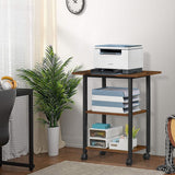 Lerliuo 3-Tier Printer Stand, Industrial Mobile Printer Table with Storage Shelf and Steel Frame, Rolling Printer Cart Holder with Lockable Wheels for Home, Office (Brown) Lerliuo