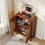 Tribesigns 5-Tier Shoe Cabinet with Round Louvered Doors, 20 Pairs Farmhouse Shoe Storage Cabinet with Adjustable Shelves, Freestanding Shoe Rack Organizer for Entryway, Hallway, Living Room, Brown Tribesigns