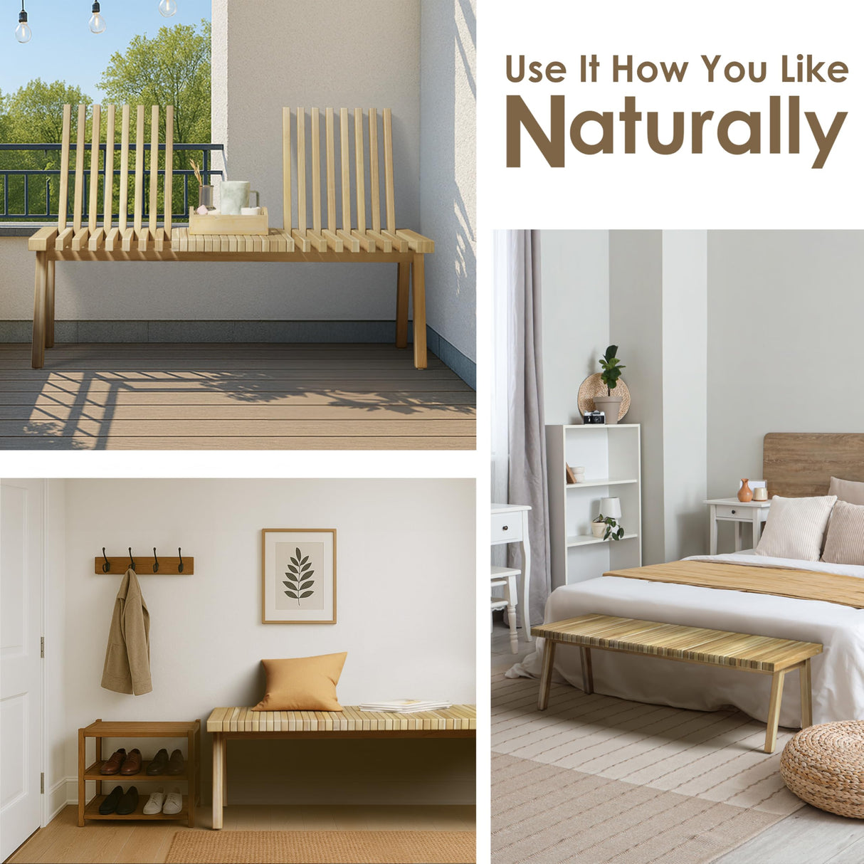 Melino Wooden Convertible Bench Picnic Table, Outdoor Bench Wood, FSC Certified Acacia, 500Lbs Weight Capacity, Park Bench for Outdoors, Porch, Balcony - Large Size Melino