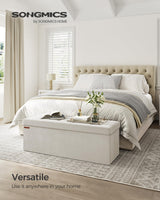 SONGMICS Storage Ottoman Bench, Foldable Ottoman Foot Rest, 15 x 43 x 15 Inches, End of Bed Bench, Storage Chest, Load up to 660 lb, for Living Room, Bedroom, Entryway, Cream White ULSF277W01 SONGMICS