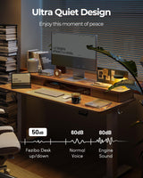 FEZIBO 55 x 24 Inch Height Adjustable Electric Standing Desk with Double Drawer, Stand Up Desk with Storage Shelf, Light Rustic FEZIBO