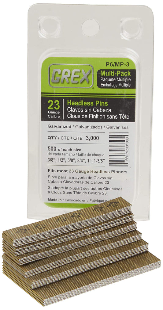 GREX P6/MP-3 23 Gauge Multi-Pack Headless Pins (3,000 per box) - WoodArtSupply