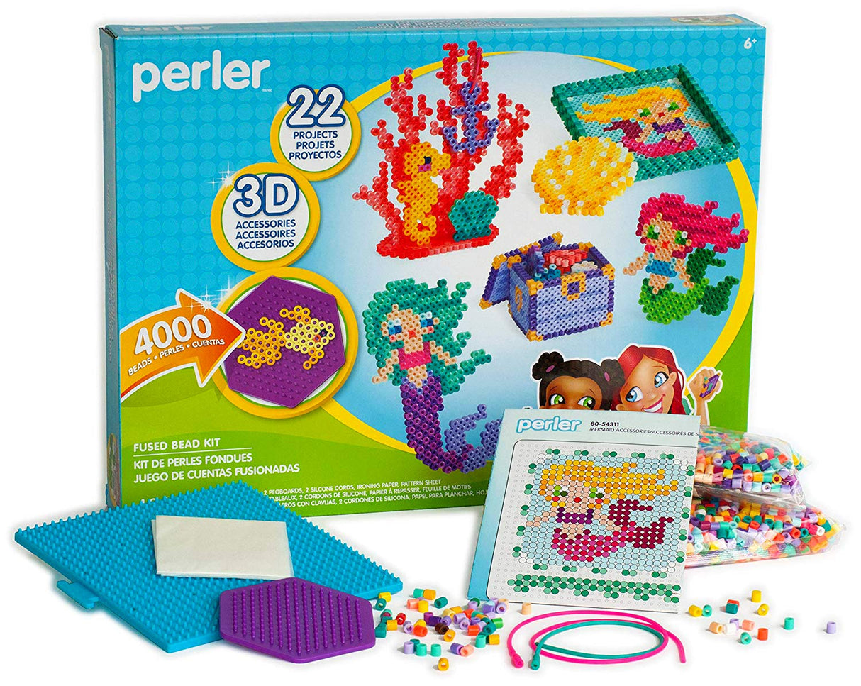 Perler Beads 3D Ocean and Mermaid Fuse Bead Kit, 4006pcs, 22 Projects Perler