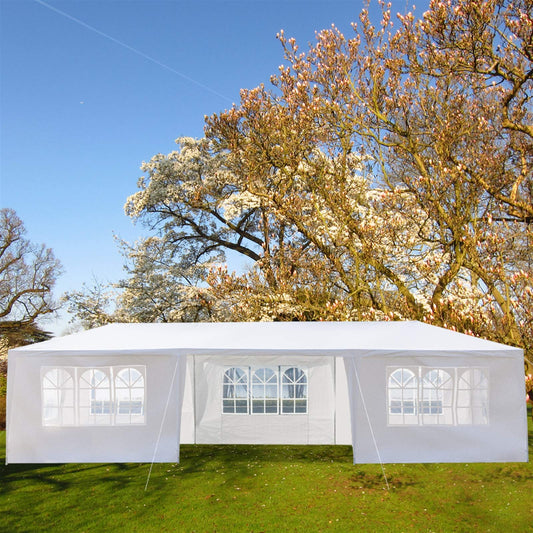 Party Tent 10 x 30' for Parties Heavy Duty Outdoor Wedding Tent White Large Patio Gazebo Carport Canopy Shade, 7-Sided Tents Removable Walls, Perfect for Birthday,Graduation,BBQ