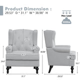 choairy Accent Chair for Living Room, Mid Century Modern Wingback Chair, Upholstered Fabric Armchair with High Back and Vintage Legs, Comfy Single Sofa Side Reading Chairs for Bedroom, Light Grey choairy
