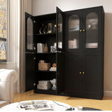 BOMETAO 71" Tall Kitchen Pantry Cabinet, Kitchen Storage Cabinet with Glass Doors and Adjustable Shelves, Wood Food Pantry Cabinet, Freestanding Cupboard for Kitchen, Dining Room, Black BOMETAO