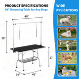 Polar Aurora 46'' Pet Dog Grooming Table,Adjustable Height Heavy Duty Professional Stainless Steel Grooming Table for Dogs at Home for Medium Large Dogs w/H-Shape Arm,2 Nooses,Mesh Tray Polar Aurora