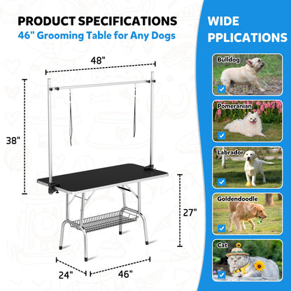 Polar Aurora 46'' Pet Dog Grooming Table,Adjustable Height Heavy Duty Professional Stainless Steel Grooming Table for Dogs at Home for Medium Large Dogs w/H-Shape Arm,2 Nooses,Mesh Tray - WoodArtSupply