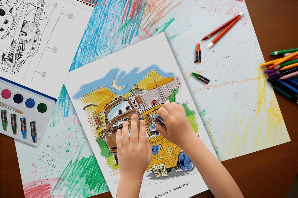 Disney / Pixar Cars Deluxe Poster Paint & Color - Coloring Book for kids, 80 illustrations, 10 watercolor paints, 12 crayons, 1 paint brush Phidal