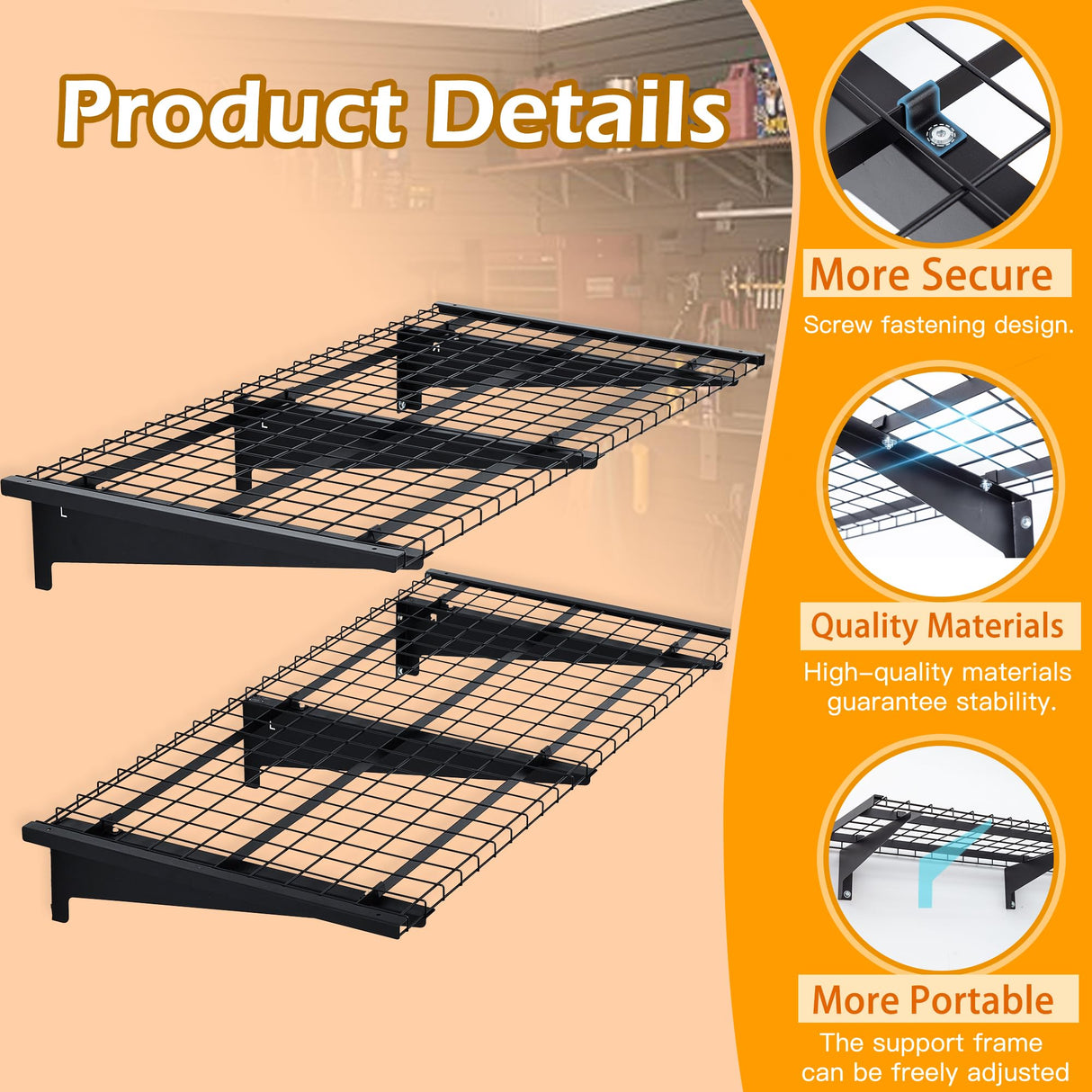 WAREYEASY Garage Wall Shelving, 2-Pack 2 x 4ft Garage Storage Rack,Loads 700 lbs 24-inch-by-48-inch Heavy Duty Wall Shelves,24” x 48” Garage Wall Shelf,Black WAREYEASY