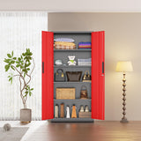 Bonusall 72" Metal Garage Storage Cabinet, 2 Locking Doors & 4 Adjustable Shelves Tall Storage, Heavy Duty Steel Tool Cabinet for Home, Office, Warehouse, School (Black Red) Bonusall