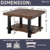Pomona 27-Inch Rustic Square Coffee Table – Solid Pine Wood with Natural Weathered Finish and Industrial Metal Legs – Small Space Living Room Accent by Alaterre Furniture Alaterre Furniture