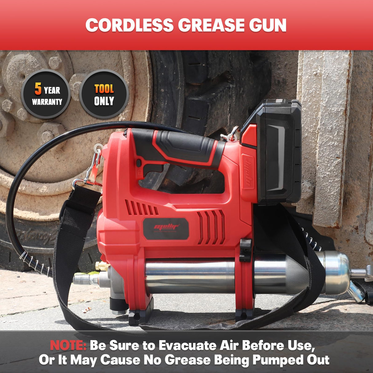Mellif Power Grease Gun Compatible with Milwaukee 18V Battery (Tool ONLY), 10,000 PSI, Brushless Motor, 5 Variable Speed, 14 OZ Capacity, 30" Hose, Built-in LED, Safety Lock, Low-Voltage Protection Mellif