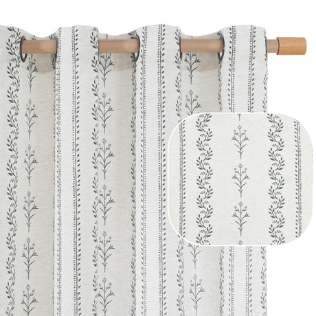 BGment Boho Curtains for Living Room 2 Panels, Grey Farmhouse French Country Vintage Floral Botanical Cottage Core Light Filtering Semi Sheer Linen Curtains 84 Inches Long, Each Panel 52 Inches Wide BGment