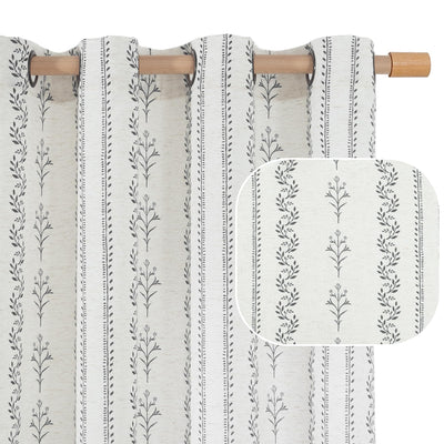BGment Boho Curtains for Living Room 2 Panels, Grey Farmhouse French Country Vintage Floral Botanical Cottage Core Light Filtering Semi Sheer Linen Curtains 84 Inches Long, Each Panel 52 Inches Wide