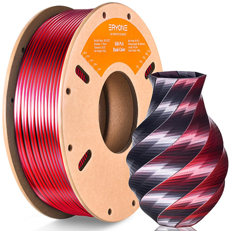 ERYONE Silk Dual Color PLA Filament 3D Printer 1.75mm +/- 0.03mm, Bicolor Filament Two Tone PLA 250G(0.55lbs) Cardboard Spool, Black Red ERYONE