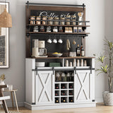 IDEALHOUSE Coffee Bar Cabinet, Farmhouse Buffet Cabinet with Storage, 75" Tall Bar Cabinet Kitchen Buffet Sideboard with Sliding Barn Door Coffee Hutch Cabinet for Dining Room (White) IDEALHOUSE