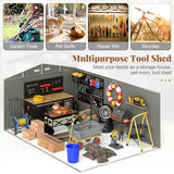 Goplus 10 x 14 FT Outdoor Storage Shed, Large Garden Tool House w/Improved Windproof Metal Structure, 4 Vents, Lockable Door, Waterproof Utility Tool Organizer for Backyard, Lawn, Patio Goplus