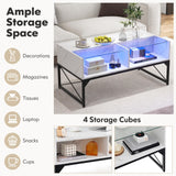 Giantex LED Coffee Table, High Gloss Coffee Tables with 4 Storage Cubes, 20-Color Lights, Remote Control, Faux Marble & Tempered Glass Top, Modern Accent Rectangle Center Table for Living Room (White) Giantex