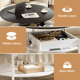 FABATO Round Lift Top Coffee Table with Wheels, Circle Center Table with Storage and Compartment, 26.77’’ Rolling Coffee Table for Living Room, 2 Tier Small Coffee Table Circle Dining Table, White FABATO