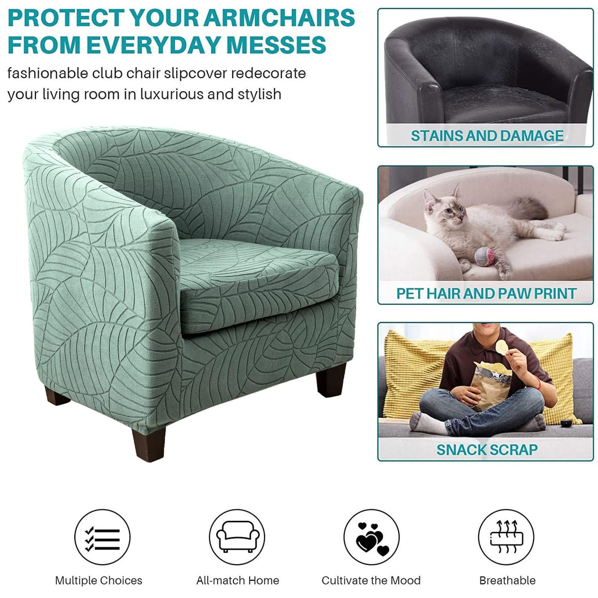 CRFATOP 2 Piece Club Chair Slipcover Stretch Barrel Chair Covers Jacquard Tub Chair Slipcovers Soft Armchair Sofa Cover Removable Furniture Protector Arm Chair Cover for Living Room,B09 CRFATOP