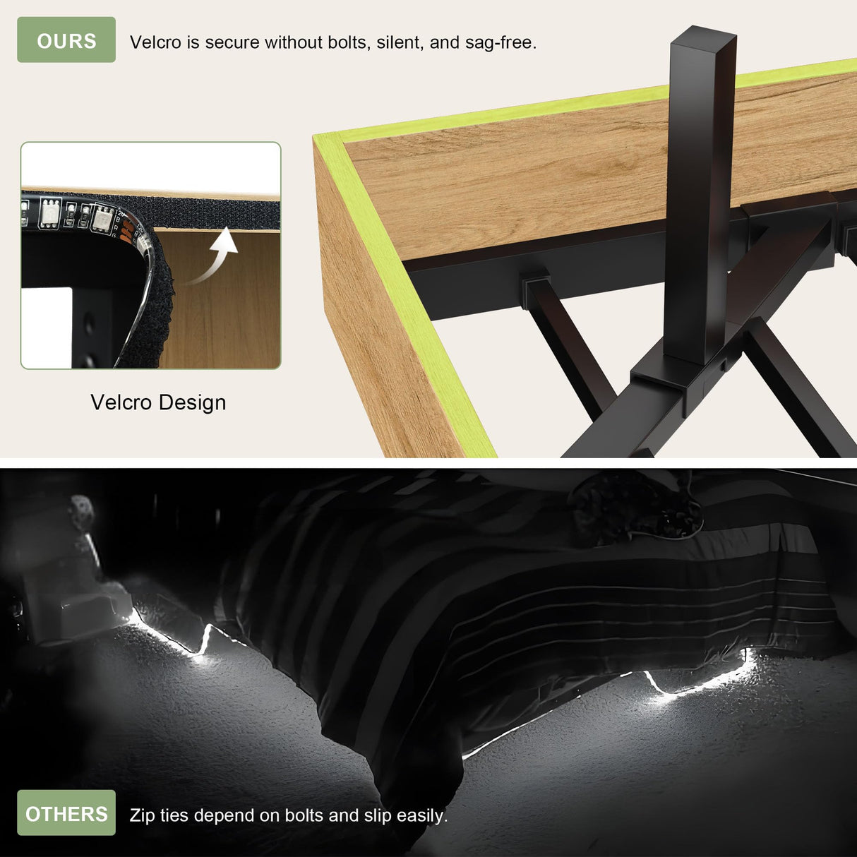 Feonase Floating Bed Frame Queen with Led Lights and Charging Station, Wood Full Size Bed Frame with Storage Headboard, Heavy Duty Metal Slats, No Box Spring Needed, Easy Assembly,Oak Feonase