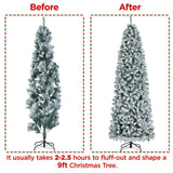 Yaheetech 9ft Pre-lit Snow Flocked Pencil Christmas Tree Kingswood Fir Hinged Slim Skinny Corner Xmas Tree Holiday Decoration with 350 Incandescent Warm White Lights & 1086 Snow Branch Tips, White Yaheetech