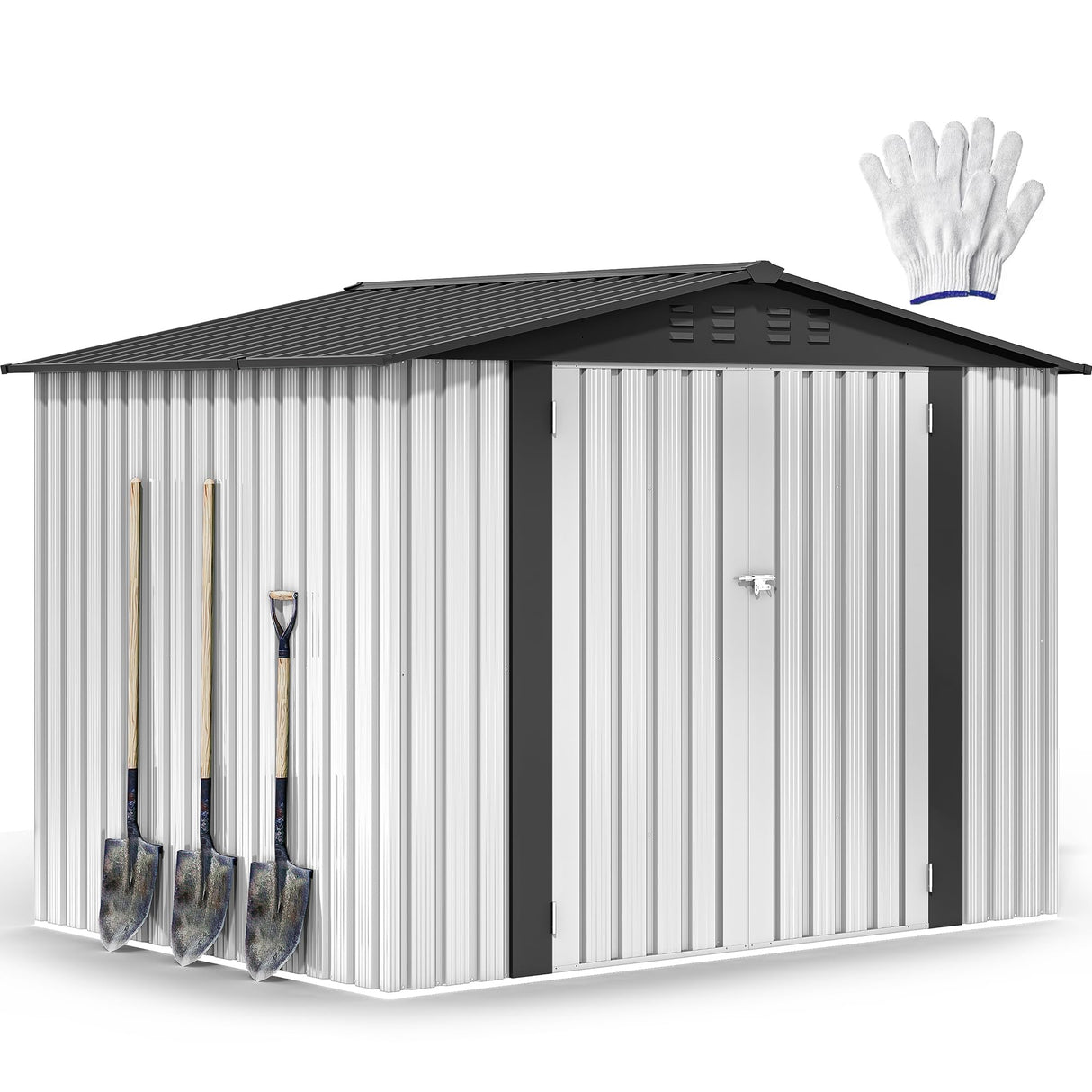 DWVO 8'x6' Large Metal Outdoor Storage Shed, Heavy Duty Tool Storage Sheds for Backyard Patio Lawn - Ideal for Bicycles, Garden Tools, and Lawn Equipment, Easy-to-Assemble, White DWVO