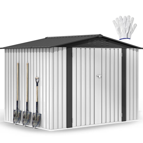 DWVO 8'x6' Large Metal Outdoor Storage Shed, Heavy Duty Tool Storage Sheds for Backyard Patio Lawn - Ideal for Bicycles, Garden Tools, and Lawn Equipment, Easy-to-Assemble, White DWVO
