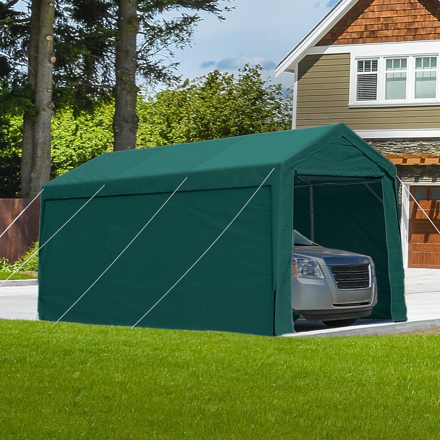 ADVANCE OUTDOOR 10x20 ft Heavy Duty Carport with Removable Sidewalls and Doors, Adjustable Height Car Canopy Garage Party Tent Boat Shelter with Reinforced Poles, Green