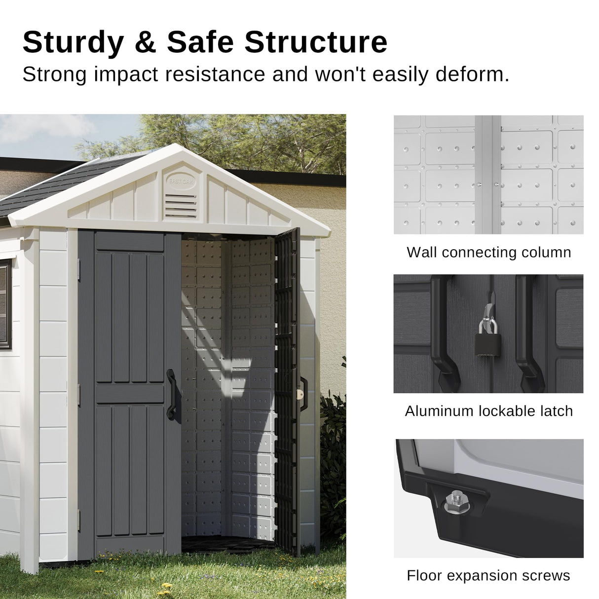 EAST OAK Outdoor Storage Shed, 7×4×8.2 FT Waterproof Resin Tool Shed with Window, 152Cu.ft Outside House Shed for Garden, Patio, Lawn Mower, Bikes EAST OAK