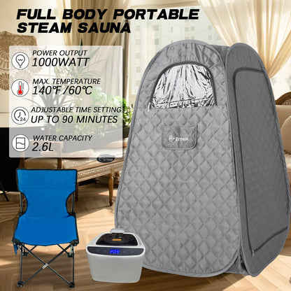 Eitpaw Portable Sauna for Home, Personal Steam Sauna for Home Spa, Full Size Portable Sauna with Foldable Chair, Remote Control Included, Grey, 110V