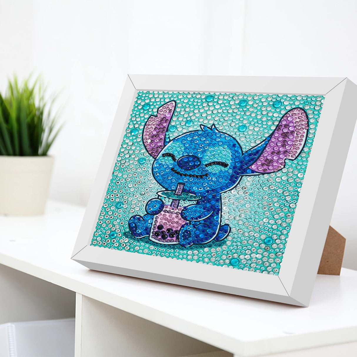 AllWenTo 5D Diamond Painting Kit for Kids with Wooden Frame Easy Small Anime Diamond Painting Full Drill Diamond Art Gem Painting for Beginners 7X7 inch (Stitch) AllWenTo