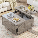 Farmhouse Coffee Table with Storage, Lift Top Coffee Table Square Wood Center Table with LED Light, Charging Station and Hidden Compartment Coffee Tables Rustic Furniture for Living Room (Gray) Jocoevol