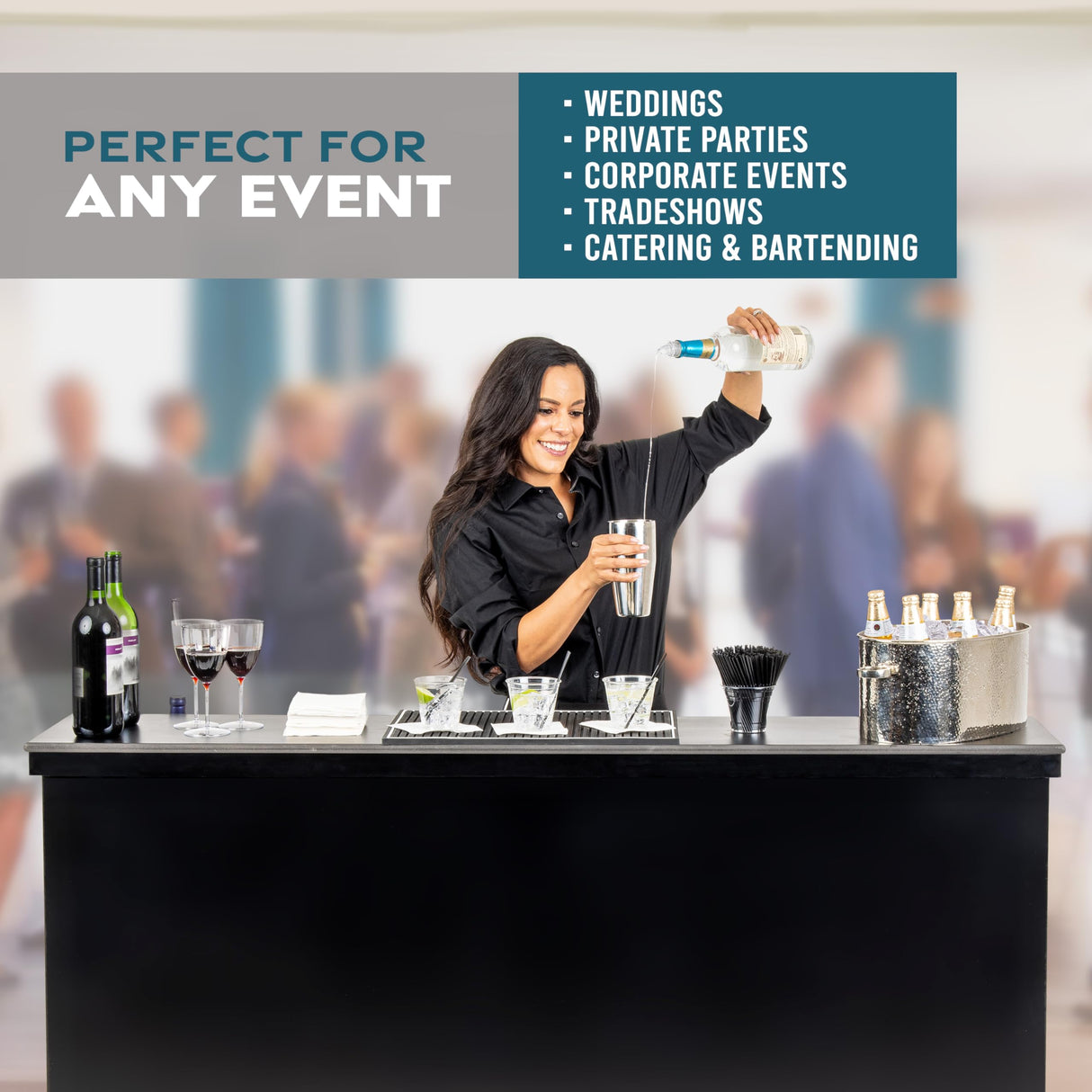 GoBar Elite Portable Bar Table for Events - Foldable Commercial Grade Wood - Mobile Bartending Station GoPong