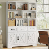 IRONCK Bookshelf with Drawers & Doors, Tall Bookshelf with Storage, Bookcase with Cabinets for Home Office, Living Room, White IRONCK