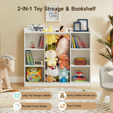 Toddler Stuffed Animal Zoo, Toy Storage Organizer for Playroom, Plush Toy Organizers and Storage, Book Shelf for Kids Rooms, Elastic Band Child Bookcase, Toy Shelf with 8 Storage Cubbies (White) ONBRILL