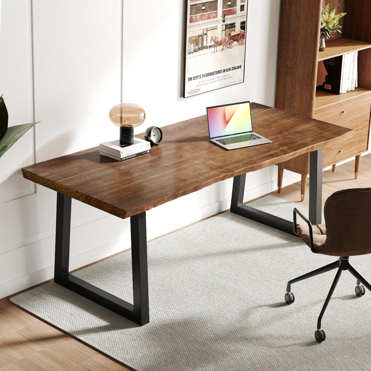 Sihtengxxhongs Solid Wood Computer Desk,Rustic Style 55-inch Large Office Desk- Modern Gaming Working for Home Office, Modern Simple Design, Ideal for Study, Writing, Dining Sihtengxxhongs