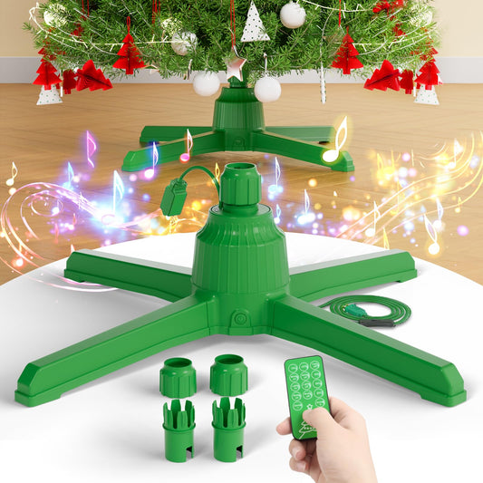 Musical Rotating Christmas Tree Stand for Up to 9.77ft 132lb Artificial Christmas Tree, Sturdy 360° Spinning Christmas Tree Stand, Remote Control Music and Lights, Stable Revolving Christmas Tree Base