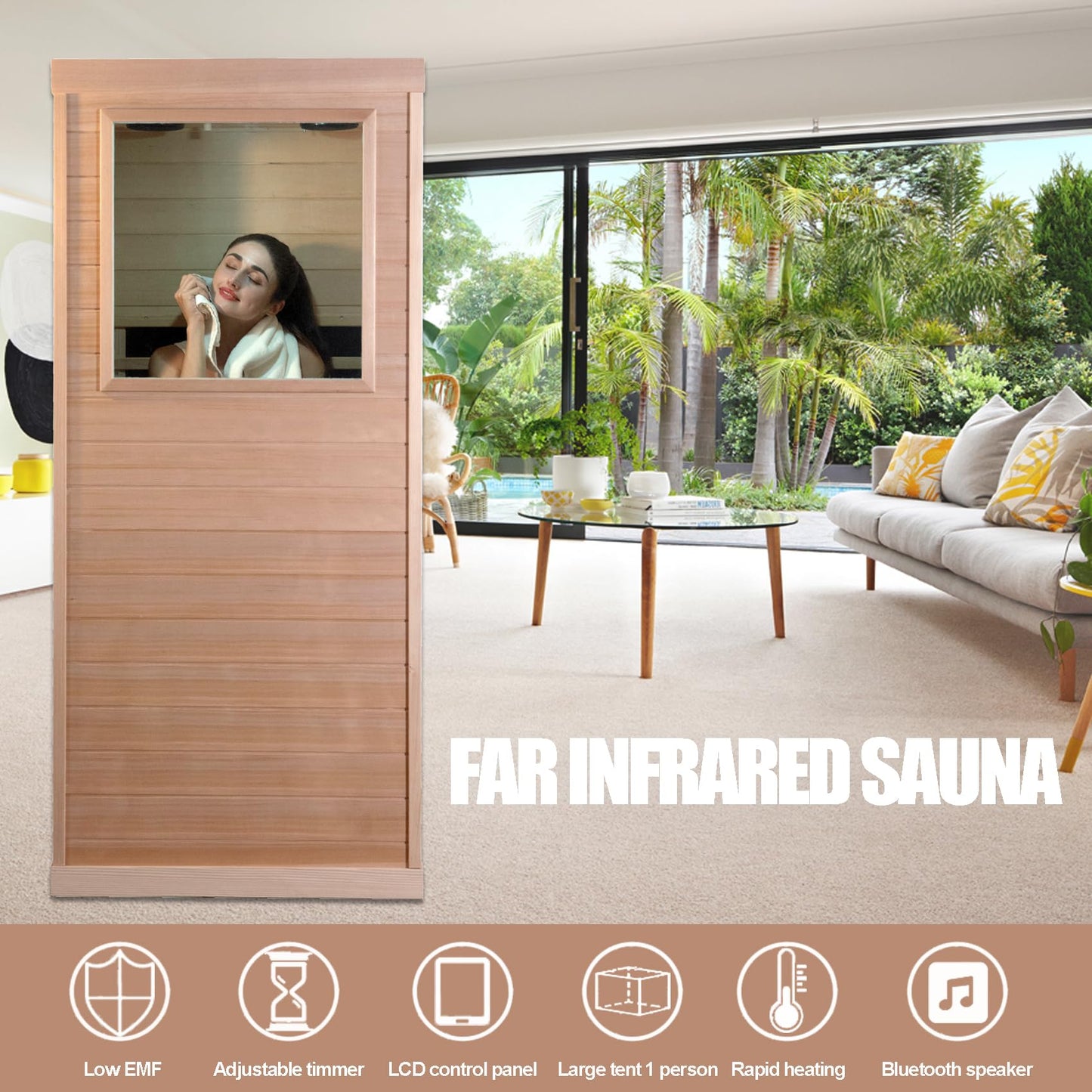 SALUSHEAT Infrared Sauna for Home, Mini 1 Person Infrared Sauna, Right Side, Low EMF Indoor Sauna Spa, Canadian Hemlock, Control Panel, Rapid Heating, 1050W